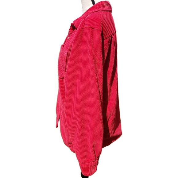 LL Bean Womens Red Corduroy Relaxed Tunic Button Up Flannel Lined Shaket Sz Sml - Picture 6 of 15